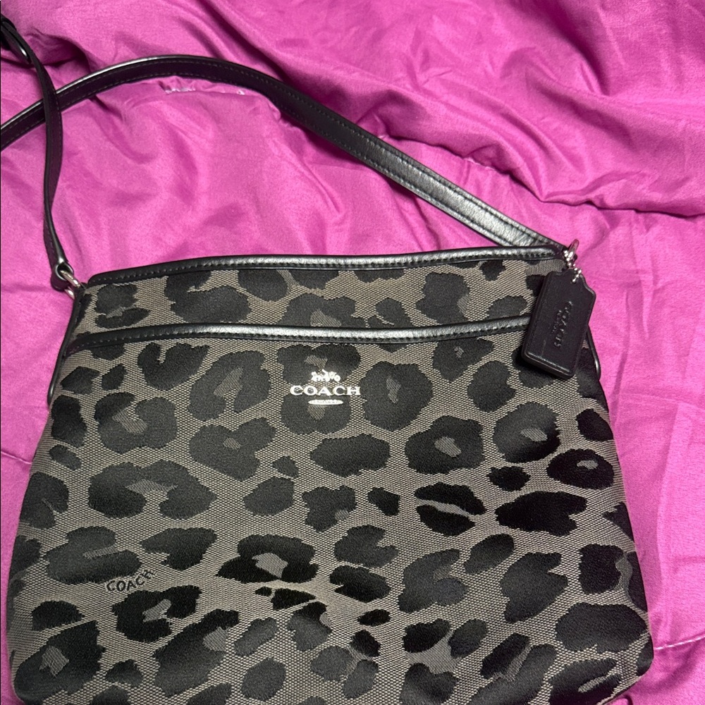Coach Leopard Print Crossbody Bag in Black and Gray